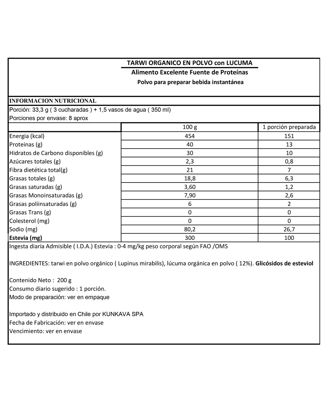 Proteína de Tarwi con Lúcuma