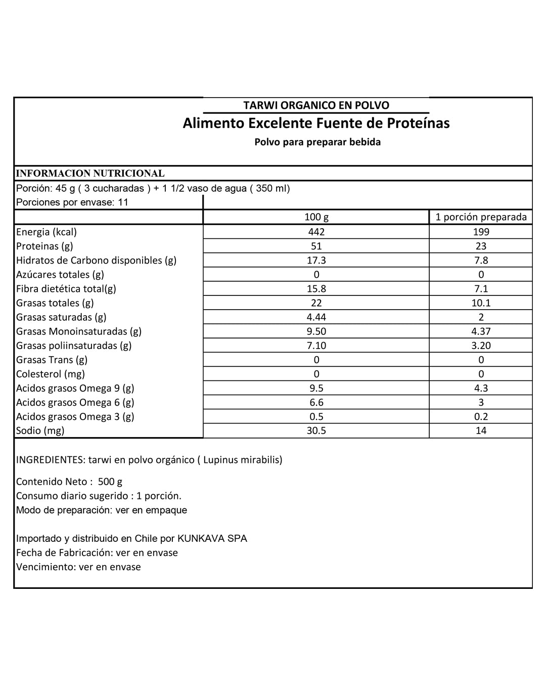 Proteína de Tarwi Orgánico